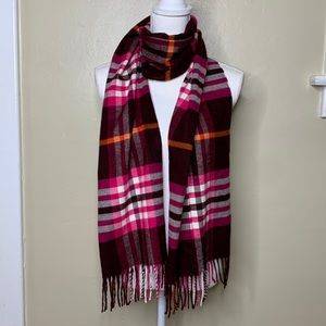 V. FRAAS Scarf Wine & Pink Plaid CASH-MINK Soft Cozy Fringe NWT OS
